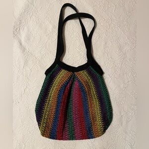 Woven rainbow colorful tote bag with satin liner